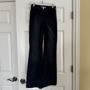 Urban Outfitters Ruched V front Flare pants, size 27, Black velvety fabric